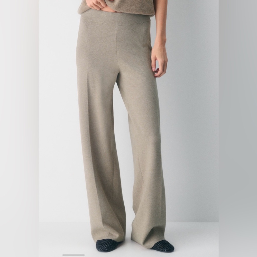 Aritzia Babaton Souvenir Heather Nomad Taupe Wide Leg Knit Pants - Neutral